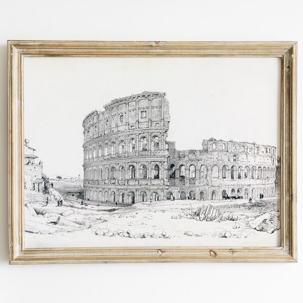 Vintage schets van Colosseum in Rome | Vintage Romeinse architectuur schets | Italiaanse cityscape draw | Oude Rome City Landmark | Downloaden