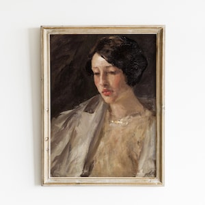 Vintage Portrait Woman | Antique Woman Portrait Oil Painting | Edwardian Era Lady Portrait | Woman with Gold Necklace | Printable Art