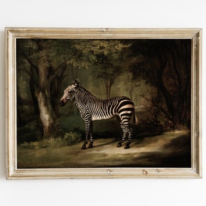 Vintage Zebra Print | Antique Zebra  Oil Painting | Standing Zebra in Forest | Animal Print | Nature Decor | Printable Art