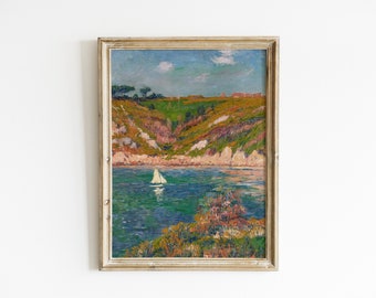 Seascape Coastal Print | Vintage Seascape Decor Oil Painting | Ocean Art | Sea Print | Vintage Sailboat Print Wall Art | DIGITAL PRINTABLE