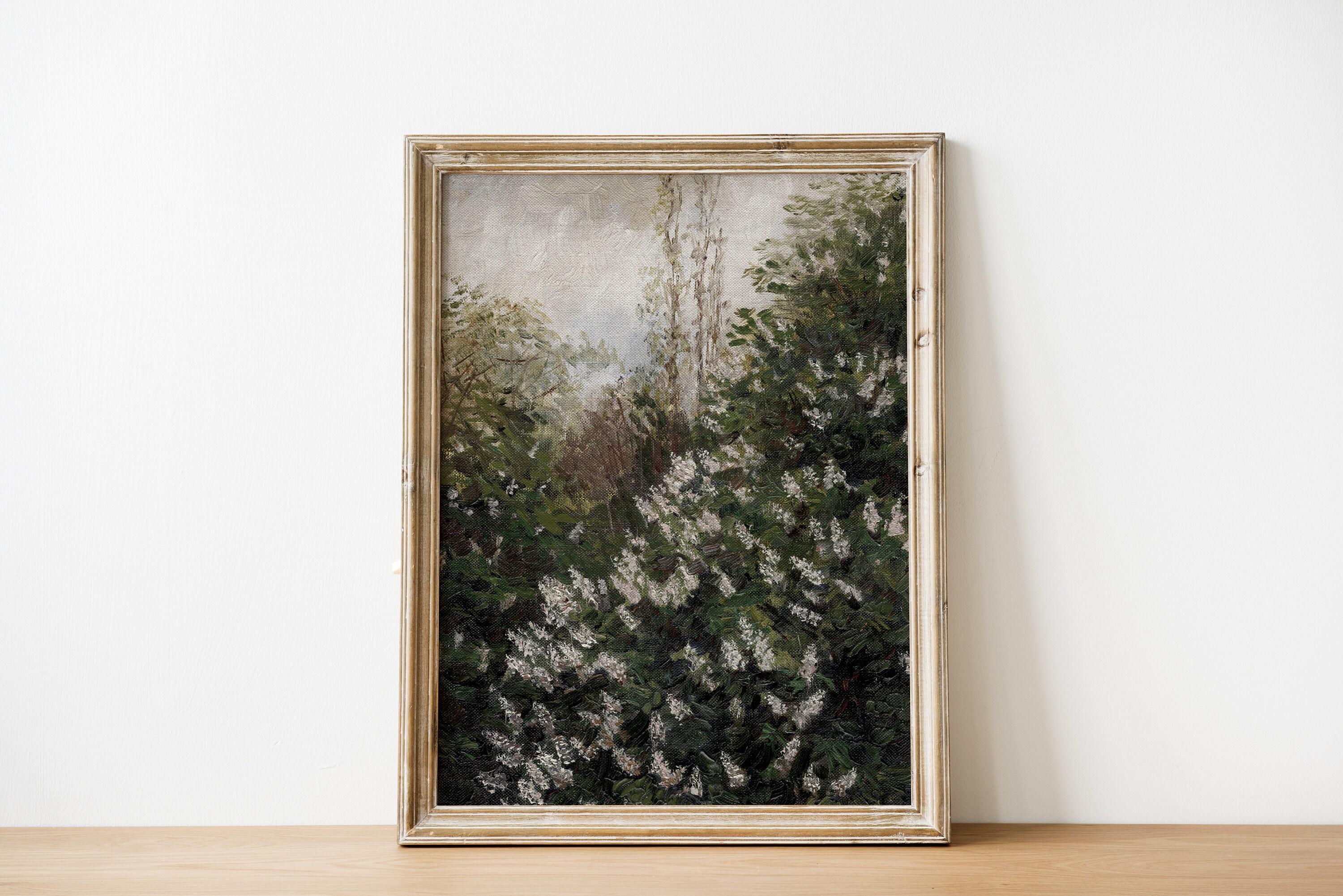 ライラックの茂みを描いたヴィンテージ絵画｜花の風景画（デジタル