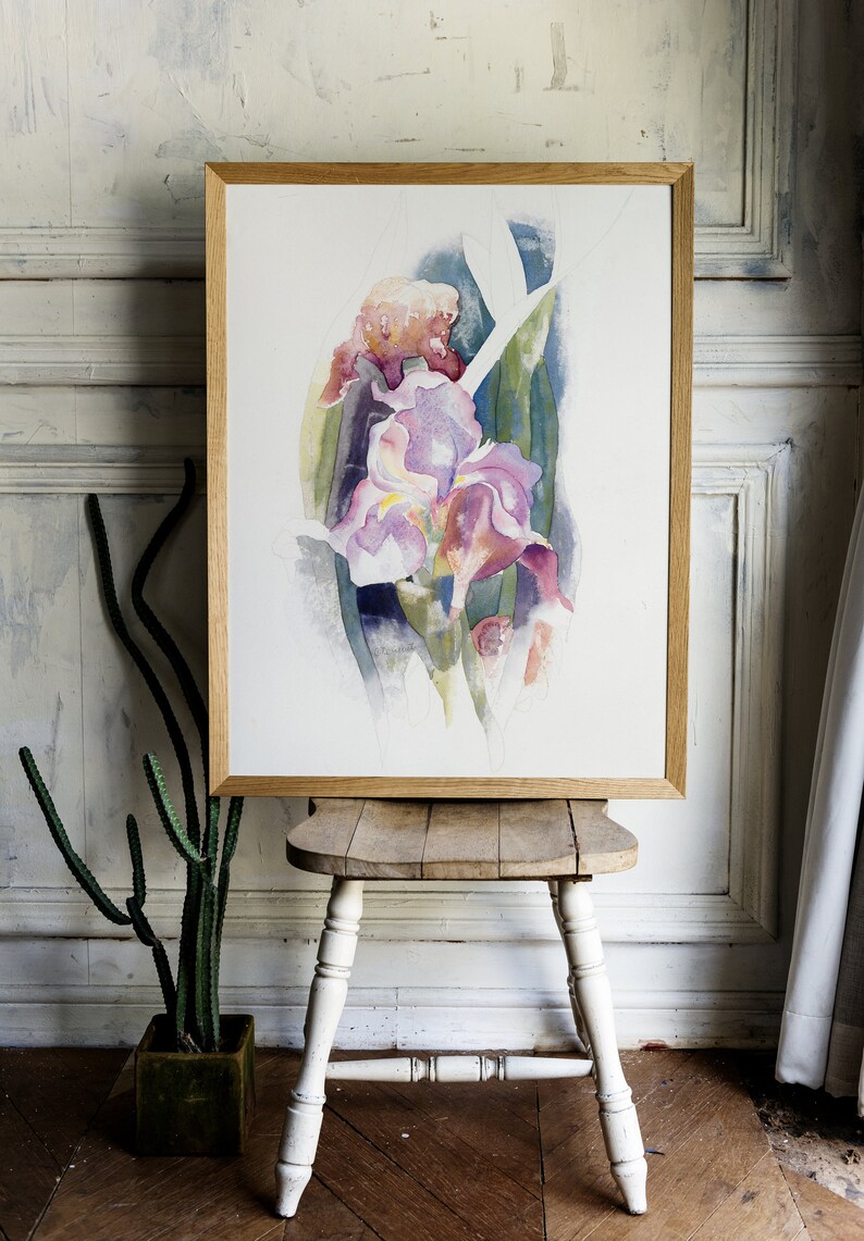 Abstract Purple Iris Flower Watercolor Vintage Botanical Print Flowers Wall Art Printable Instant Download image 3