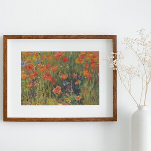 Poppies in the Field Vintage Floral Landscape Antique Oil Painting Wildflowers Farmhouse Wall Art Poppy Garden Downloadable Print image 7