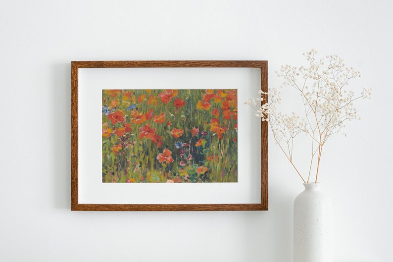 Poppies in the Field Vintage Floral Landscape Antique Oil Painting Wildflowers Farmhouse Wall Art Poppy Garden Downloadable Print image 7