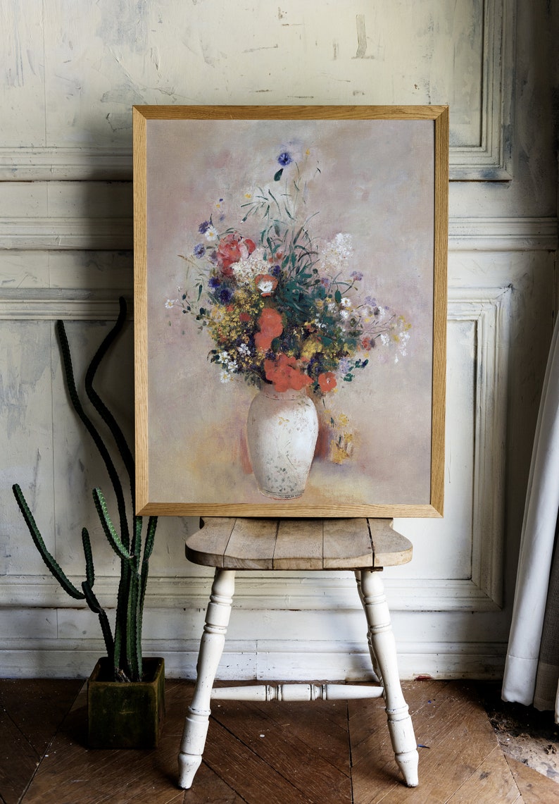 French Wall Decor Vintage Wildflower Vase Painting Modern Farmhouse Art Cottage Vibes Printable Vintage Wall Art Digital Download image 5