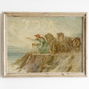 Vintage Portrait von Circe | Antikes Gemälde von Homer es Odyssey | Lied der Sirene | Circe und Löwen Gemälde | Sofort Download