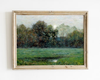 Vintage Moonlight Landscape Painting | Printable Night Scene Wall Art (Digital Download)