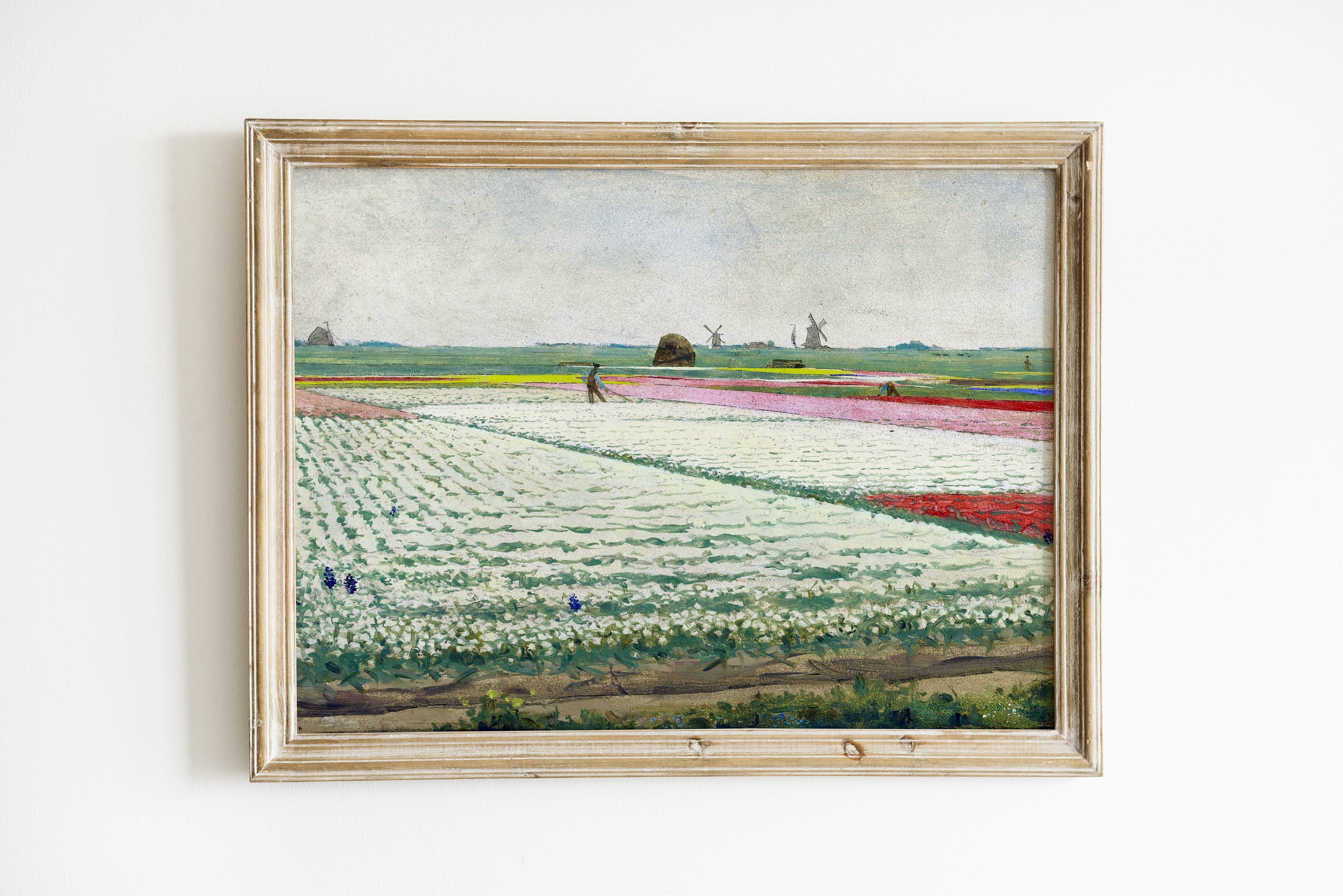Vintage Landscape Painting of Tulip Fields Farmhouse Wall Decor Art for ...