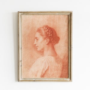 Antique Young Woman Portrait | Profile Portrait Woman | Vintage Line Drawing | Woman Pencil Sketch | Vintage Portrait Sketch | PRINTABLE