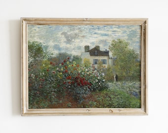 Frans landhuis tuinschilderij | Vintage boerderijkunst (digitaal afdrukbaar)