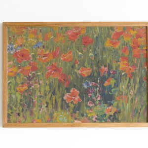 Poppies in the Field Vintage Floral Landscape Antique Oil Painting Wildflowers Farmhouse Wall Art Poppy Garden Downloadable Print image 5