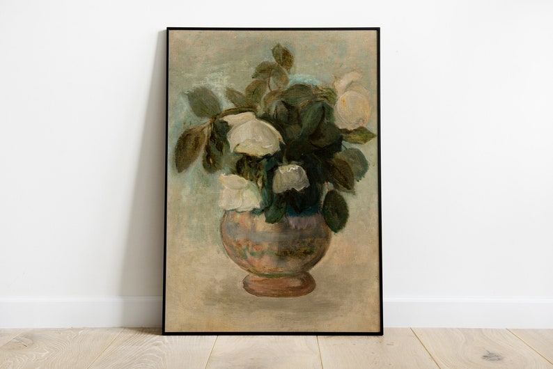 Neutral Still Life Vintage Roses Painting | Vintage Botanical Print ...