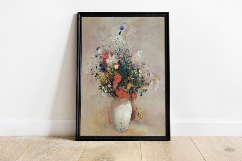 French Wall Decor Vintage Wildflower Vase Painting Modern Farmhouse Art Cottage Vibes Printable Vintage Wall Art Digital Download image 7