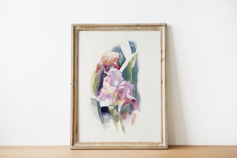 Abstract Purple Iris Flower Watercolor Vintage Botanical Print Flowers Wall Art Printable Instant Download image 5