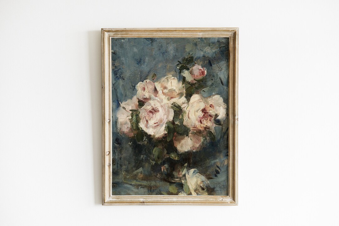 Vintage Rose Oil Painting - Antique Still Life of Roses - French ...