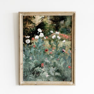 Poppies Field Vintage Printable Painting  | Landscape WildFlower | Antique Country Oil Painting | Farmhouse Wall Art Digital