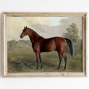 Vintage Horse Print | Antique Horse Oil Painting | Standing Brown Horse | Equestrian Print | Farmhouse Decor | Printable Art