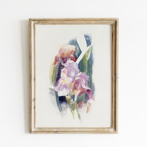 Abstract Purple Iris Flower Watercolor Vintage Botanical Print Flowers Wall Art Printable Instant Download image 1