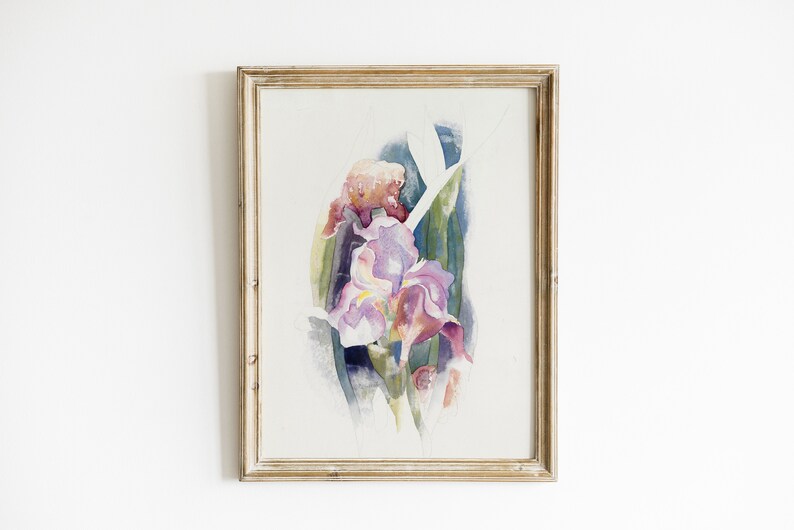 Abstract Purple Iris Flower Watercolor Vintage Botanical Print Flowers Wall Art Printable Instant Download image 1