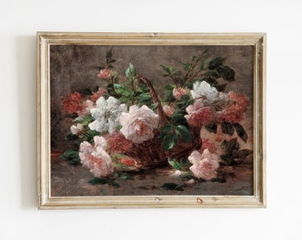 Vintage Roses Painting | Antique Flower Still Life | Vintage Rose Oil Painting | French Cottage Wall Art | Flowers Wall Decor | PRINTABLE
