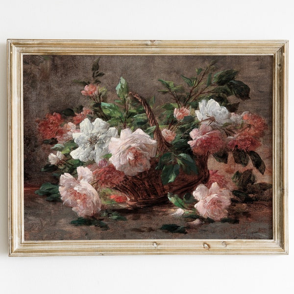 Vintage Roses Painting | Antique Flower Still Life | Vintage Rose Oil Painting | French Cottage Wall Art | Flowers Wall Decor | PRINTABLE