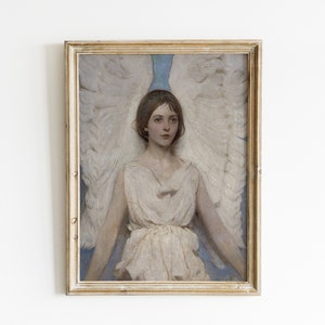 Vintage Angel Art Print | Guardian Angel Painting | Feminine Angel Portrait | Nursery Wall Art | Angel Wings Print | Printable Download