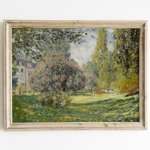 French Country Cottage Vintage Landscape Flower Garden Painting | French Antique Oil Painting | Farmhouse Painting | DIGITAL PRINTABLE Art