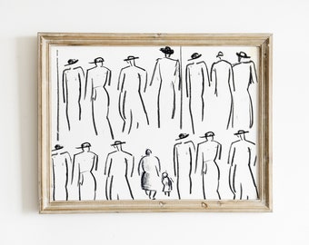 Figure Art | Vintage Pencil Sketch | Pencil Line Art | Abstract Prints | Minimalist Wall Art |Abstract People Graphite Sketch | Printable