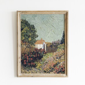 Vintage Painting French Cottage Garden | Antique French Countryside | Farmhouse Decor | Landscape Flower Garden Painting | Printable Art