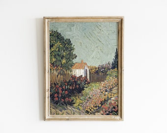 Vintage French Cottage Garden Painting | Antique Landscape Art (Digital Download)