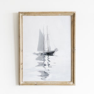 Vintage Watercolor Painting of a Sailing Boat | Antique Sailboat Art Print | Beach House Decor Sea Painting  Vintage Nautical Digital Print