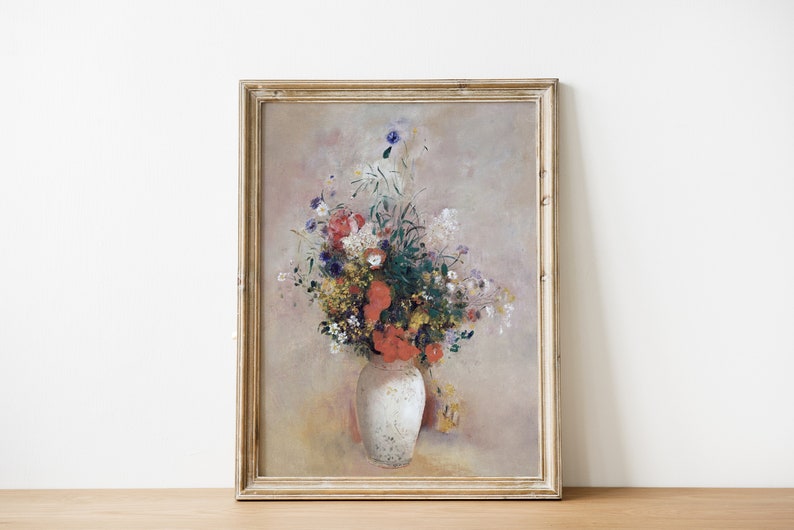 French Wall Decor Vintage Wildflower Vase Painting Modern Farmhouse Art Cottage Vibes Printable Vintage Wall Art Digital Download image 3