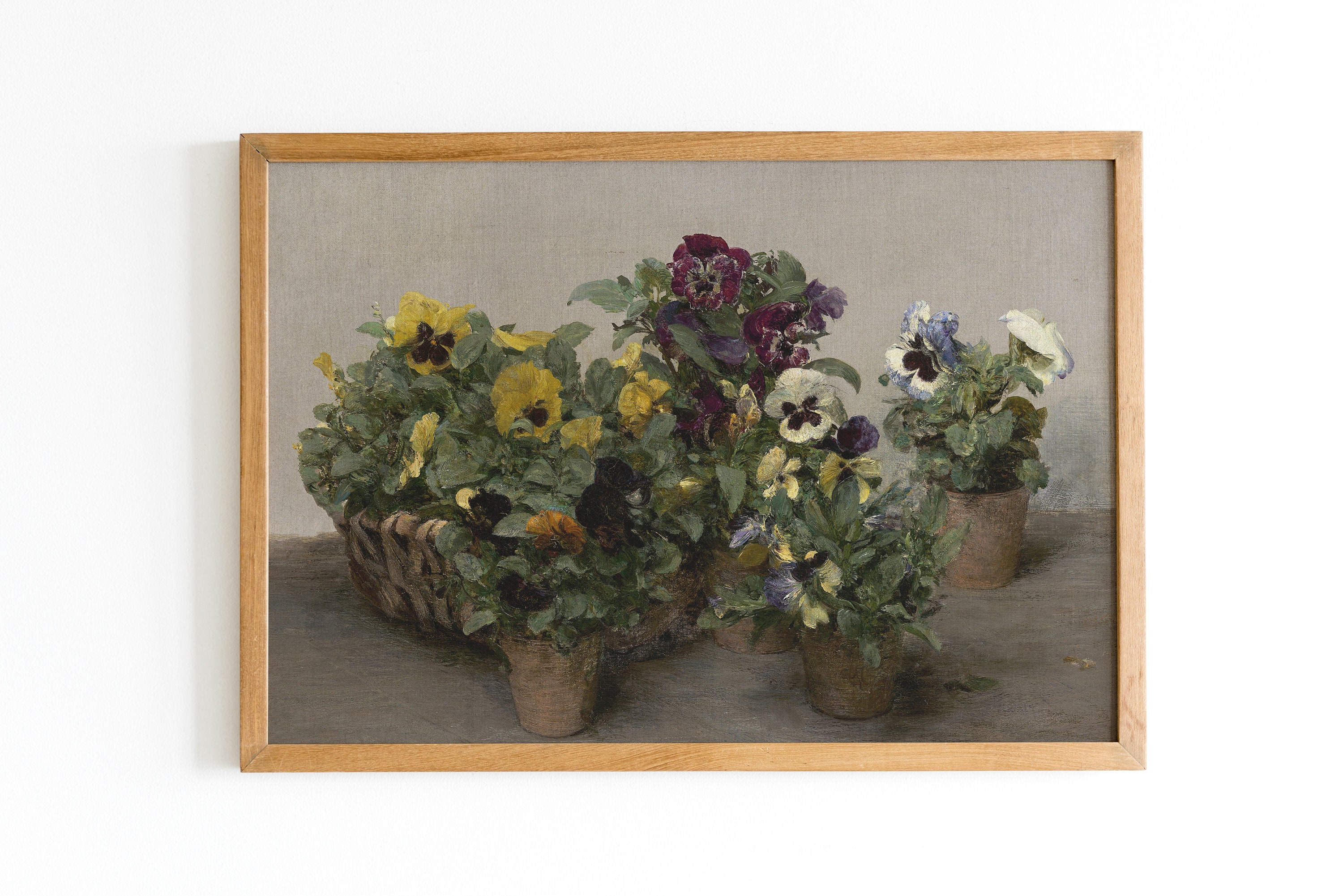 ヴィンテージ パンジー バイオレット 油絵 | テラコッタの花瓶に入った