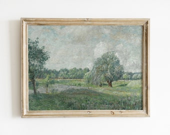 French Country Meadow Oil Painting | Vintage Farmhouse Print (Digital Download)