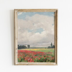 Poppy Field Vintage Landscape Meadow Painting • Antique French Country Flowers Oil Painting • Farmhouse Wall Decor • Digital Printable Art