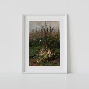 Pode incluir: Uma pintura emoldurada de um buqu&ecirc; de flores silvestres em um campo. As flores s&atilde;o uma mistura de rosa, branco e amarelo, e o campo &eacute; um verde exuberante.