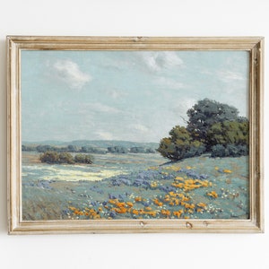 French Country Cottage | Vintage Landscape Wildflower Meadow | French Antique Oil Painting | Farmhouse Painting | DIGITAL PRINTABLE Art