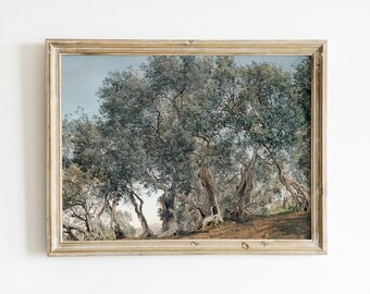 Vintage Olive Trees Painting | Italian Countryside Landscape Wall Art | Olive Grove in Italy | Mediterranean Wall Decor | Printable at Home