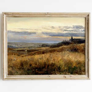 Cornfield at sunset | Vintage Landscape in Late Summer| Moody Farmhouse Landscape Painting | Harvest Time Rustic Painting |  PRINTABLE ART
