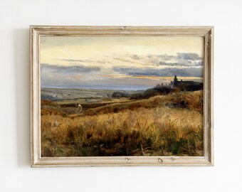 Vintage Cornfield Sunset Painting | Rustic Farmhouse Print (Digital Download)