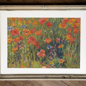 Poppies in the Field Vintage Floral Landscape Antique Oil Painting Wildflowers Farmhouse Wall Art Poppy Garden Downloadable Print image 6