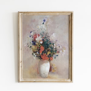 French Wall Decor - Vintage Wildflower Vase Painting - Modern Farmhouse Art - Cottage Vibes - Printable Vintage Wall Art Digital Download