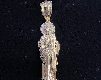 3D St Jude Thaddeaus The Apostle, Saint Jude, San Juda, Small 14k Yellow Gold Pendant, Textured Pendant, Real Gold, 2 inches tall, Catholic