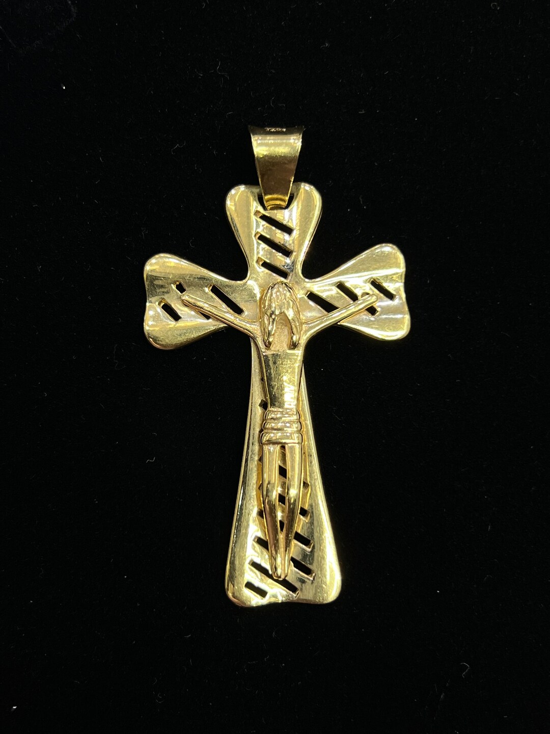 14k Yellow Gold Textured Religious Classic Tube Cross