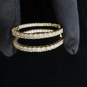 2.90ctLadies Natural Genuine Diamond Hoops 14k Yellow Gold, Sturdy Trendy Round Earrings