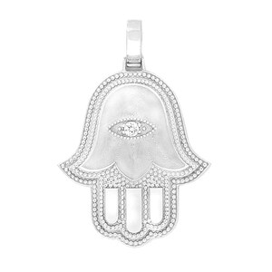 Hamsa Genuine Diamond Pendant 0.12ct, Trendy Piece, Hip Hop Fashion Any Occasion, Statement Piece, Customizable 14k White Gold, 12.7g,