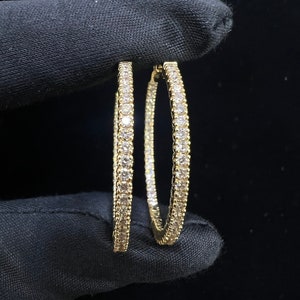 1.05ct Ladies Natural Genuine Diamond Hoops 14k Yellow Gold, Sturdy Trendy Round Earrings