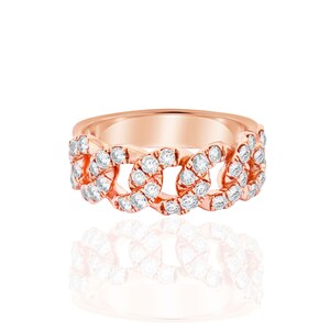 Men&#39;s Edged Natural Diamonds Cuban Link Ring, Cuban Ring, Square Cuban, 10k Yellow Gold, Not Plated, Not Filled, Chunky Cuban Ring, For Him