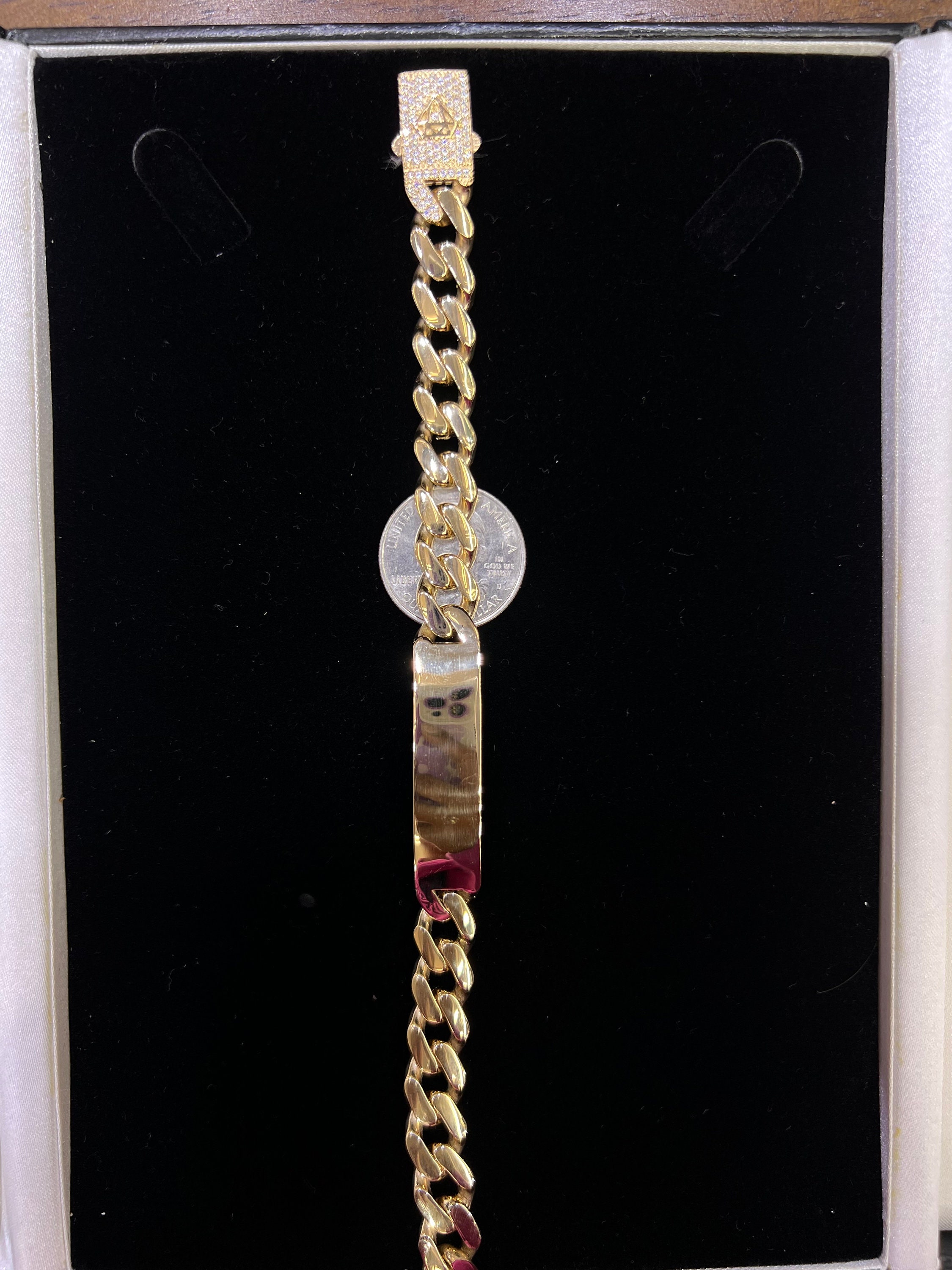 14k Yellow Gold Miami Cuban Chain Bracelet With CZ Box Lock ...