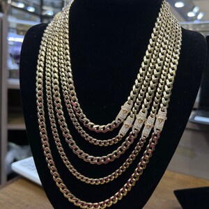 14k Yellow Gold Miami Cuban Chain Necklace with Cubic Zirconia Box Lock, CZ lock, Hollow Chain, Lightweight Cuban Links, Real Gold Chain